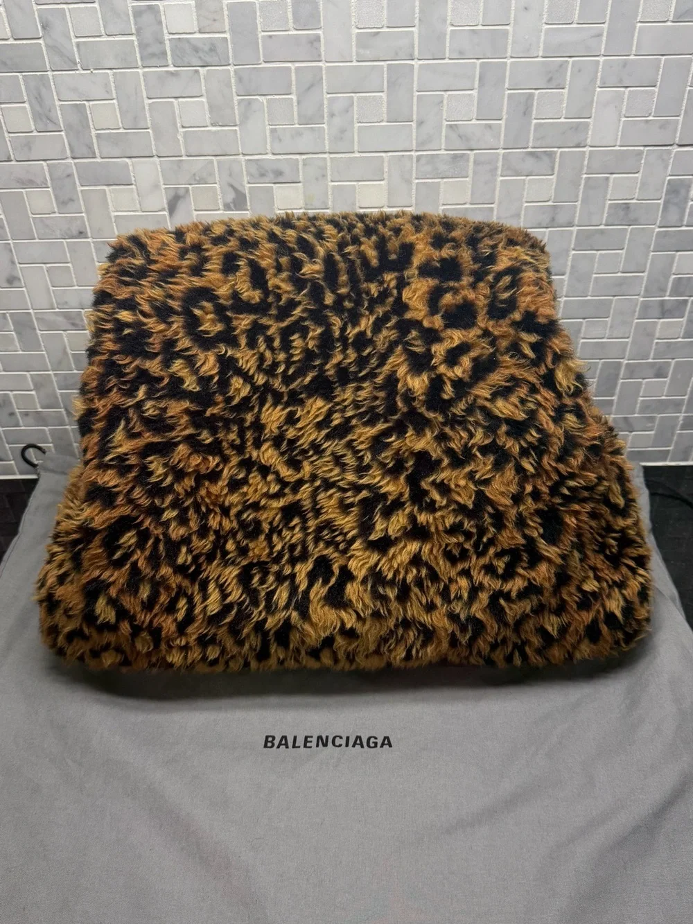 Balenciaga Puffer Medium Leopard Faux Fur Bag Brown Black $3,290